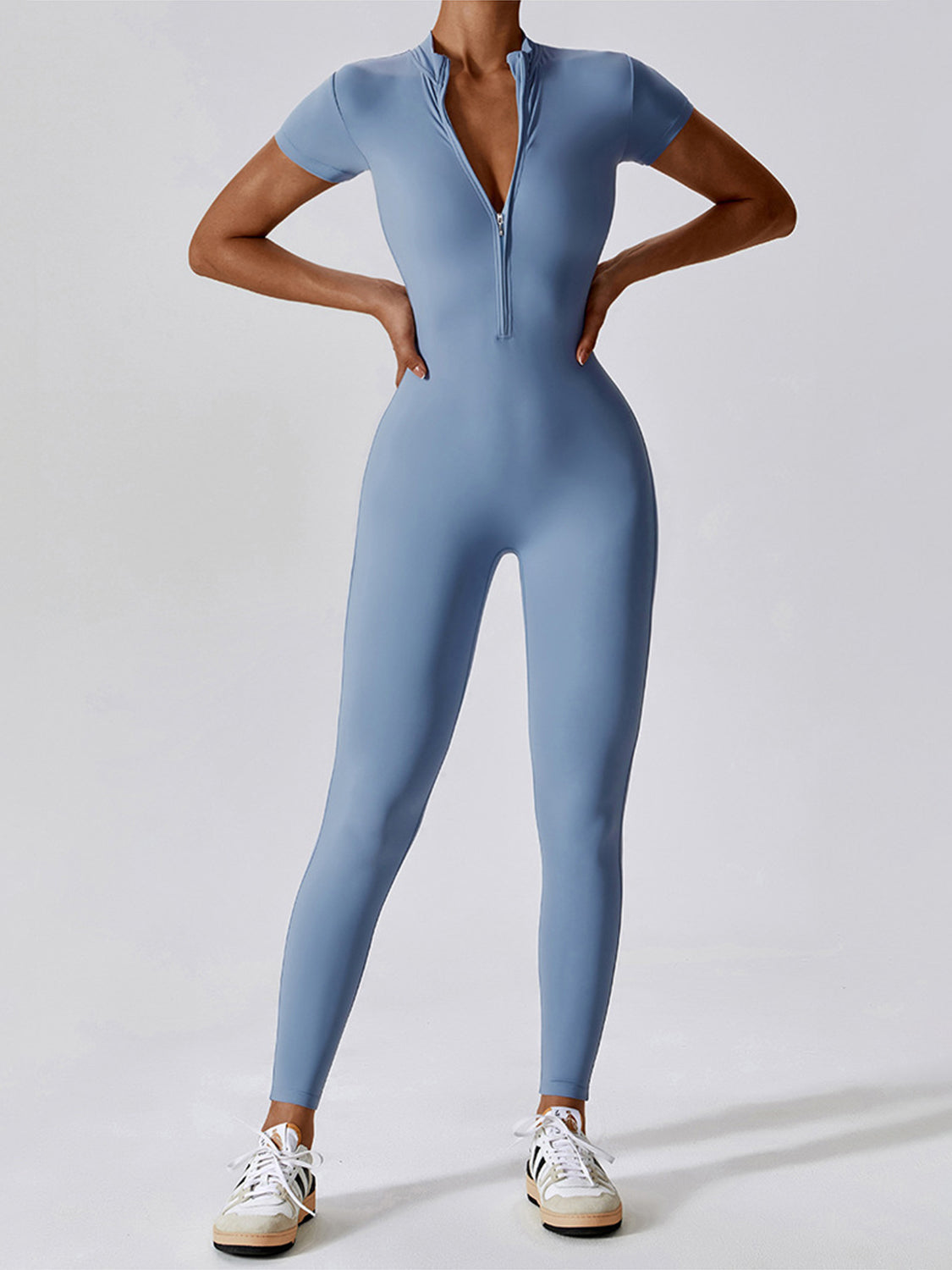 Basic Bae Half Zip Short Sleeve Active Jumpsuit - Slayed by Meme