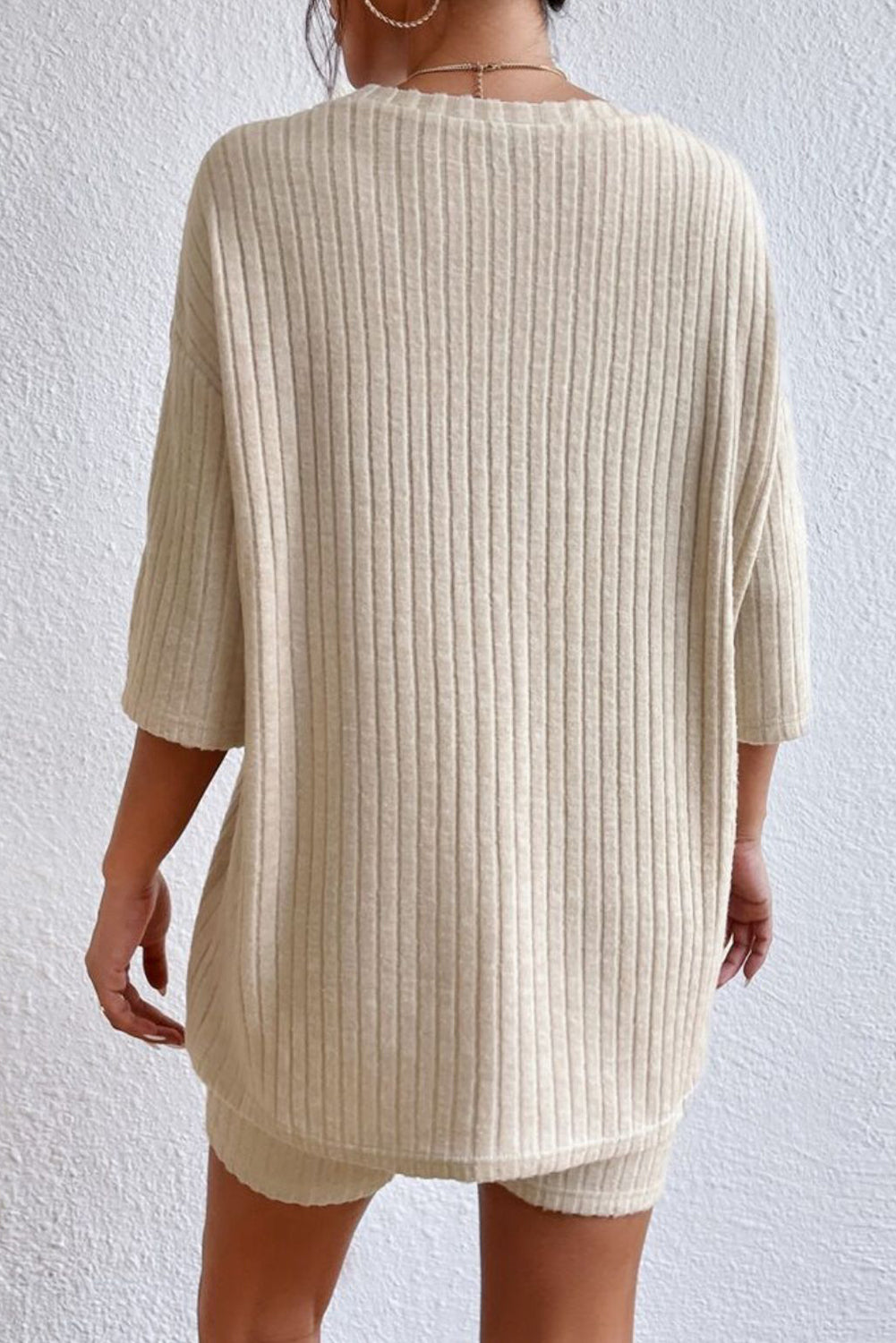 Round Neck Ribbed Top and Shorts Lounge Set - Slayed by Meme