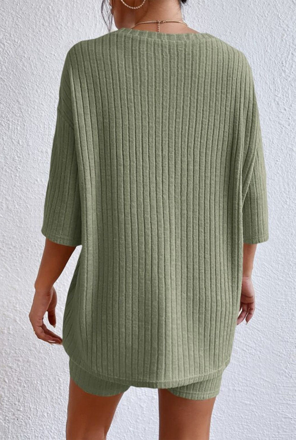 Round Neck Ribbed Top and Shorts Lounge Set - Slayed by Meme