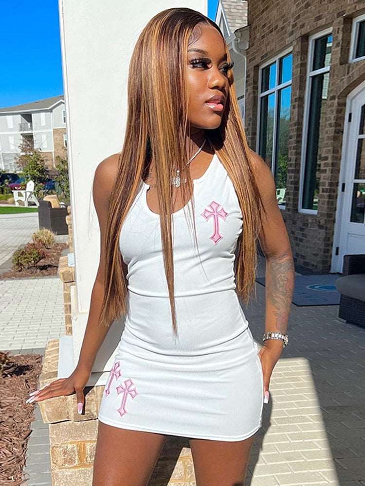Cross Printed Mini Dress - Slayed by Meme
