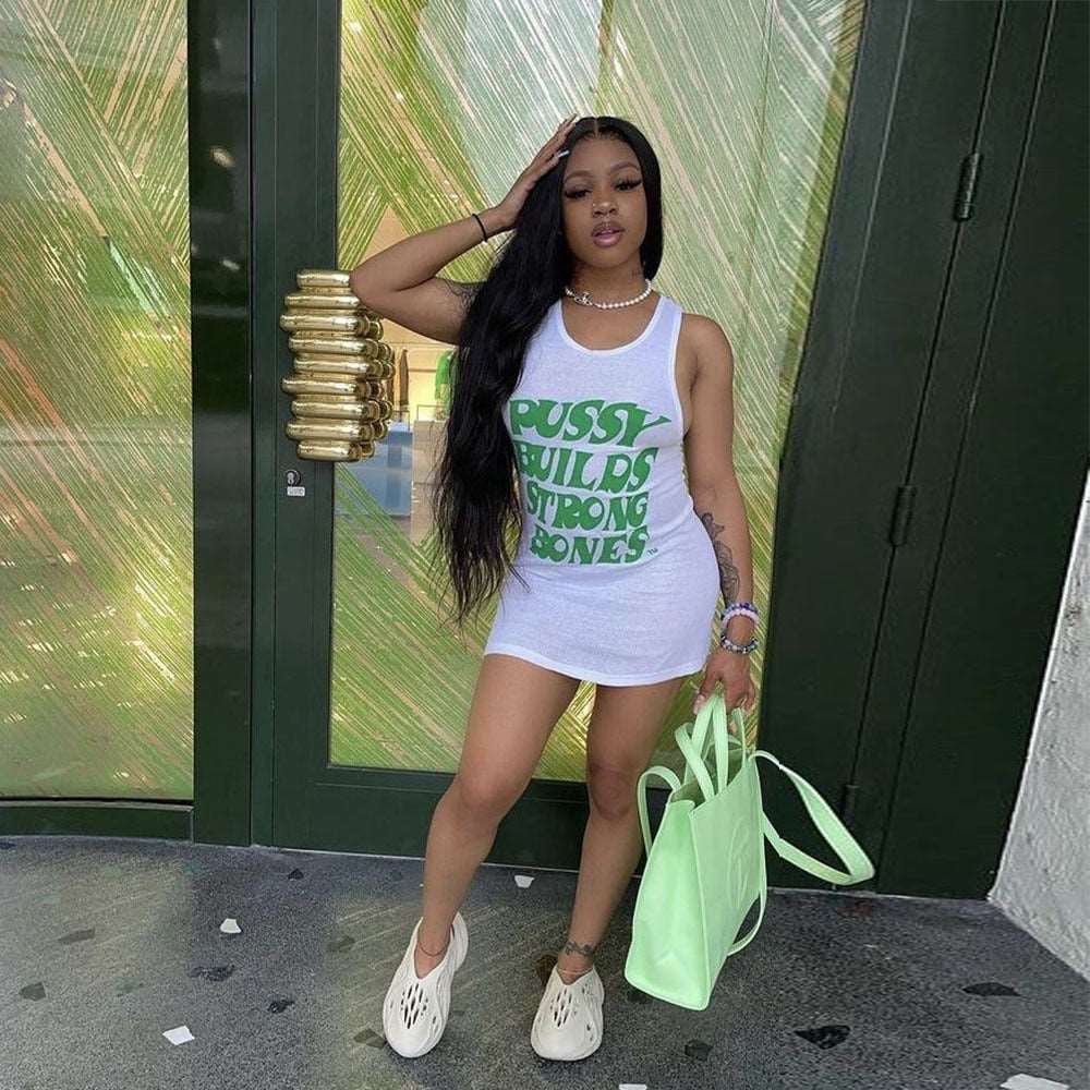 Letter Print White Rib Tank Dresses - Slayed by Meme