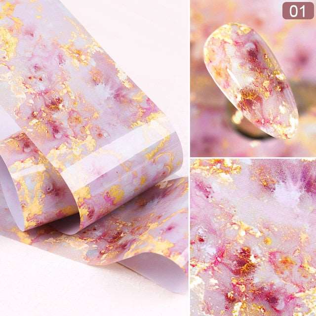 100/50x4cm Nail Foils Marble Series Pink Blue Foils Paper Nail Art Transfer Sticker Slide Nail Art Decal Nails Accessories 1 Box - Slayed by Meme