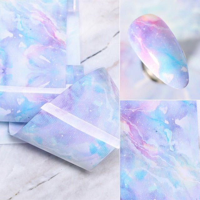 100/50x4cm Nail Foils Marble Series Pink Blue Foils Paper Nail Art Transfer Sticker Slide Nail Art Decal Nails Accessories 1 Box - Slayed by Meme