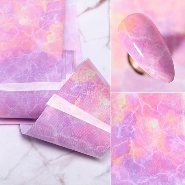 100/50x4cm Nail Foils Marble Series Pink Blue Foils Paper Nail Art Transfer Sticker Slide Nail Art Decal Nails Accessories 1 Box - Slayed by Meme