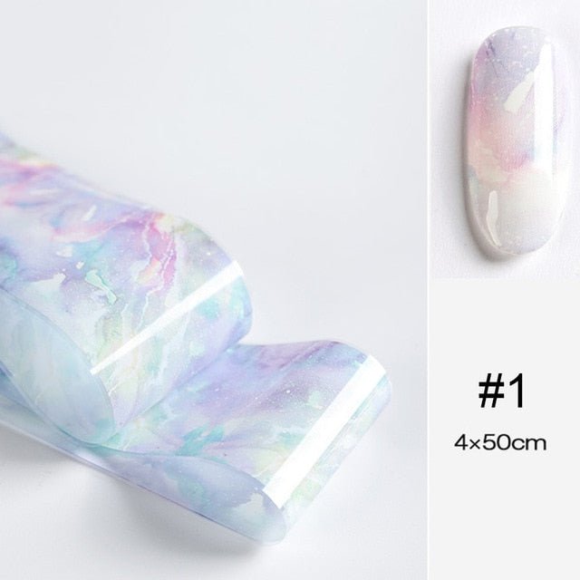 100/50x4cm Nail Foils Marble Series Pink Blue Foils Paper Nail Art Transfer Sticker Slide Nail Art Decal Nails Accessories 1 Box - Slayed by Meme