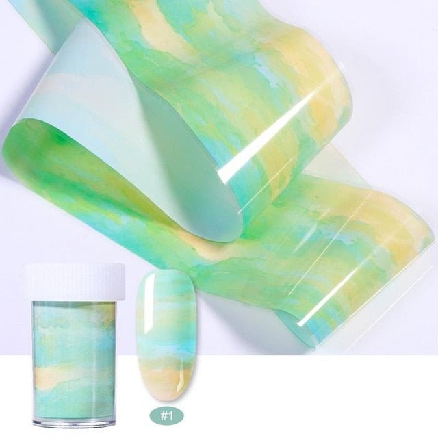 100/50x4cm Nail Foils Marble Series Pink Blue Foils Paper Nail Art Transfer Sticker Slide Nail Art Decal Nails Accessories 1 Box - Slayed by Meme