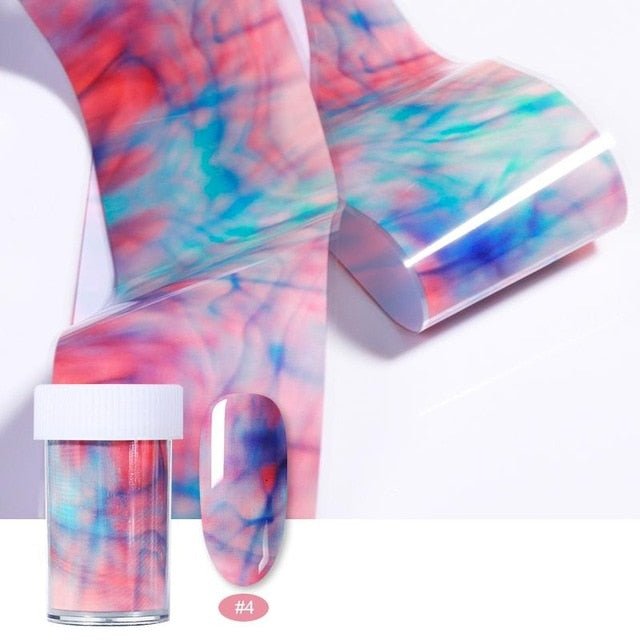 100/50x4cm Nail Foils Marble Series Pink Blue Foils Paper Nail Art Transfer Sticker Slide Nail Art Decal Nails Accessories 1 Box - Slayed by Meme