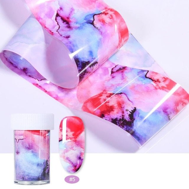 100/50x4cm Nail Foils Marble Series Pink Blue Foils Paper Nail Art Transfer Sticker Slide Nail Art Decal Nails Accessories 1 Box - Slayed by Meme