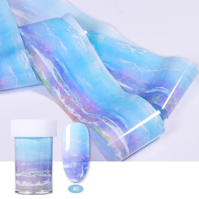 100/50x4cm Nail Foils Marble Series Pink Blue Foils Paper Nail Art Transfer Sticker Slide Nail Art Decal Nails Accessories 1 Box - Slayed by Meme
