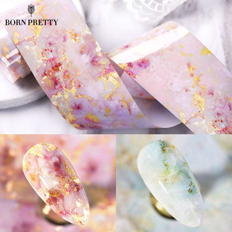 100/50x4cm Nail Foils Marble Series Pink Blue Foils Paper Nail Art Transfer Sticker Slide Nail Art Decal Nails Accessories 1 Box - Slayed by Meme
